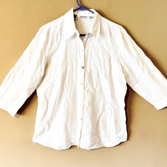 Richard Malcom White Irish Linen 3/4 Sleeve Button Up Shirt Blouse Top Size L - Picture 1 of 4